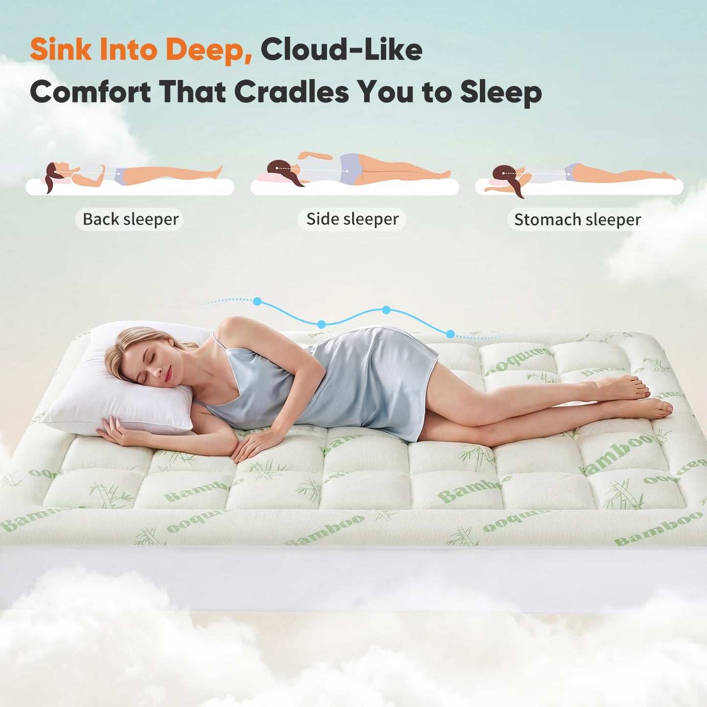 OLIXIS Mattress Topper King, Bamboo Viscose Ultra Soft Mattress Protector with Stretchable Pockets, Cooling Pillow Top Mattress Pad Breathable, Mattress Cover for Back Pain Relief, Hot Sleepers