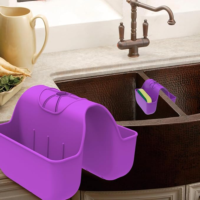 Sponge Holder for Kitchen Sink, Silicone Sink Saddle Caddy Organizer Rack