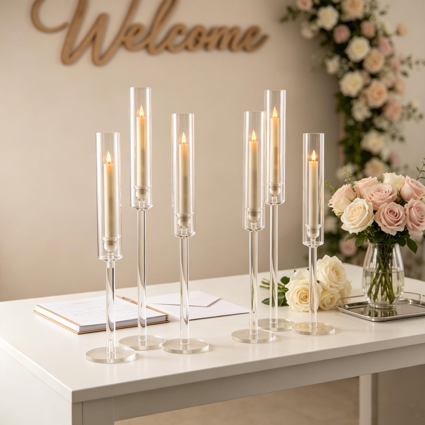 Vincidern 12pcs Clear Taper Candle Holder, Wedding Centerpieces for Tables, Acrylic Candlestick Holder for Dining Table, Long Candle Stick Candle Stand for Wedding, Party, Holiday, Event Decor