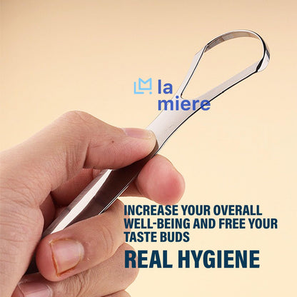 LA MIERE Tongue Scraper (2 Pack), 100% Stainless Steel, Easy to Use Tongue Scraper for Adults, Tongue Cleaner for Oral Care & Hygiene with Natural Cotton Bag