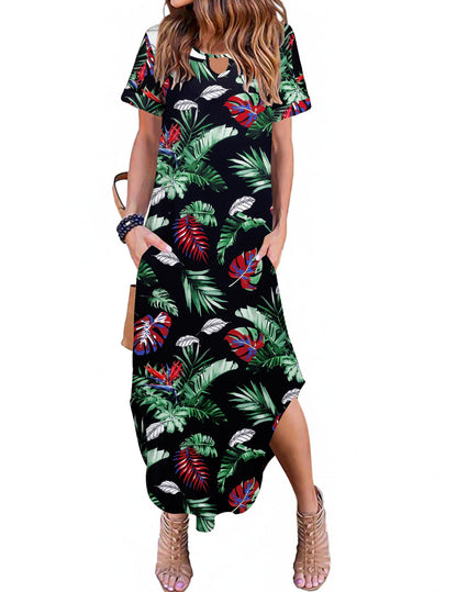 Zeagoo Womens Maxi Summer Dress with Pockets Casual Short Sleeve Sundress Trendy 2025 Curve Hem Long Dresss