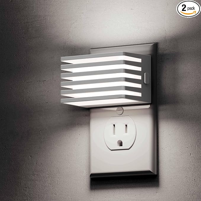 L LOHAS LED Night Lights Plug into Wall, 2 Pack Modern Night Light with Dusk to Dawn Sensor, Dimmable Plug in Night Light, Adjustable Brightness, 5000K White for Bedroom Bathroom Hallway