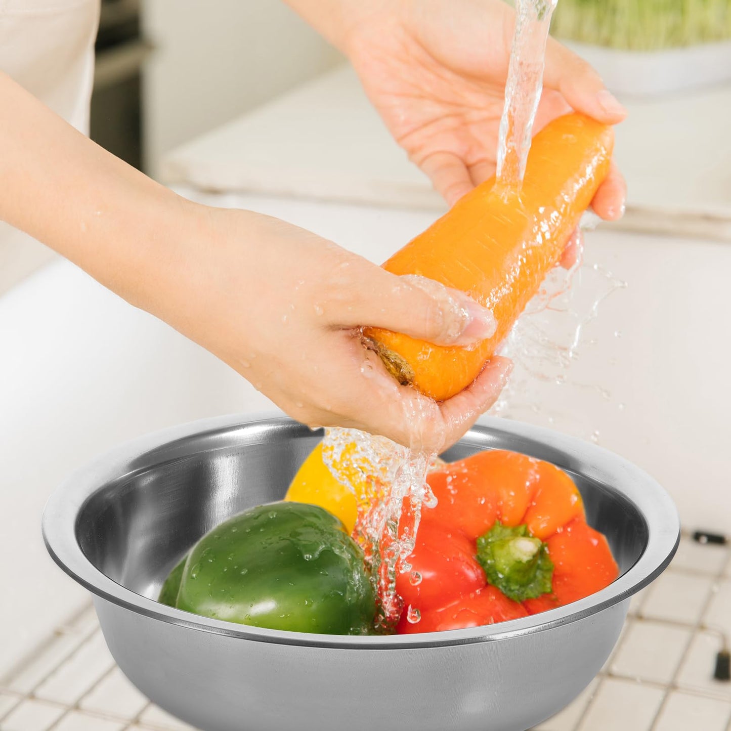 UPKOCH Stainless Steel Basin 10.62 Inch Multipurpose Kitchen Soup Bowl for Mixing Egg Beating Flour Vegetable Washing and Food Prep