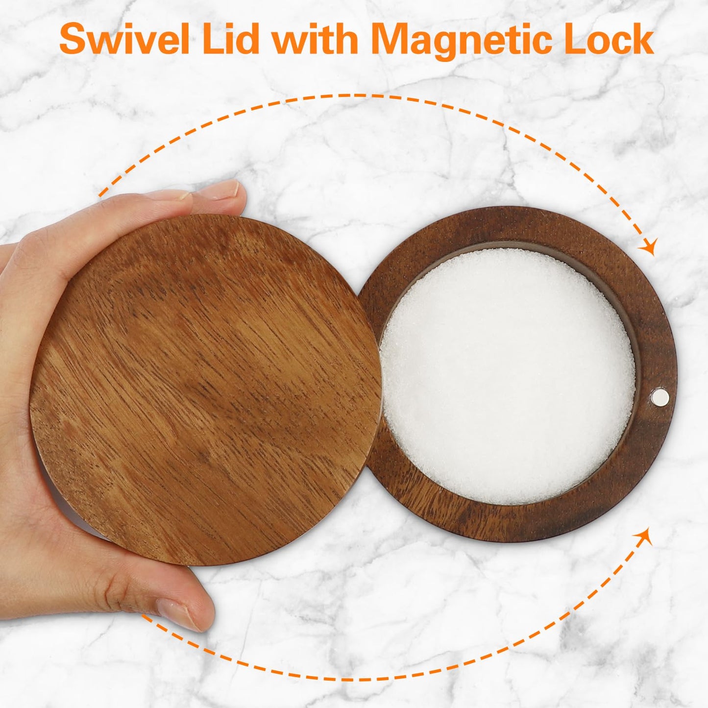 ZOVANO Acacia Wood Salt Cellar Bowl Box, Elegant Salt Container with Swivel Magnetic Lid for Keeping Table Salt, Bath Salt, Sea Salt, Peppers, Herbs or seasonings, One piece Wood No Glue