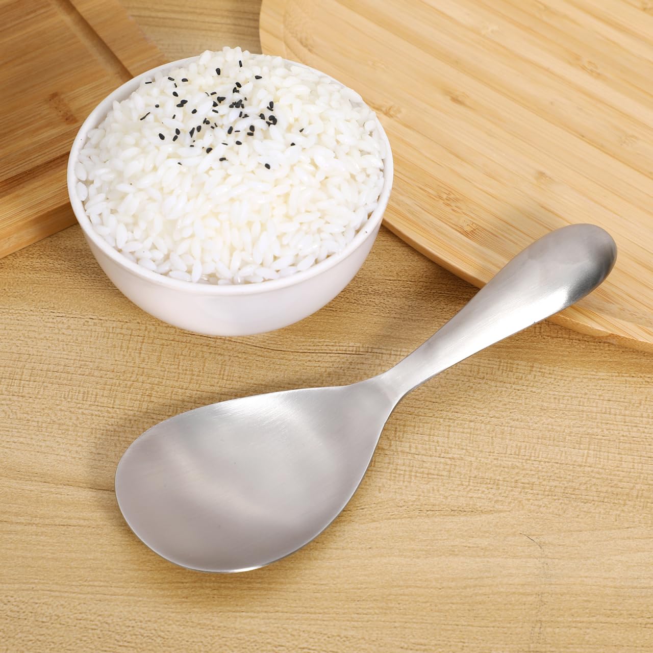 Cabilock Stainless Steel Rice Spoon, 7.87In Non-Stick Rice Serving Paddle Scratch-Resistant for Home Kitchen and Restaurant
