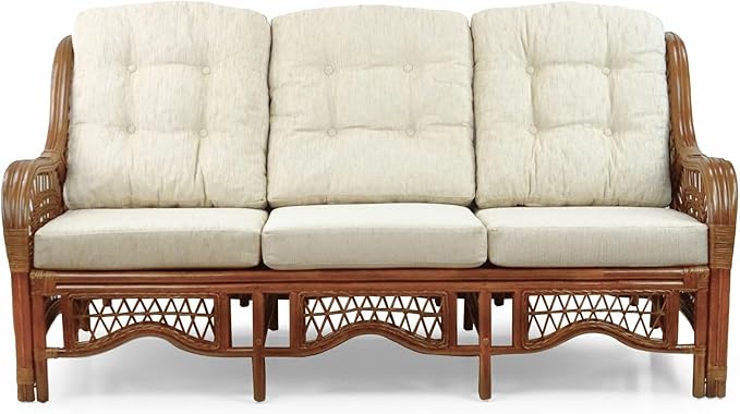 Malibu Lounge Set of 4: 2 Natural Rattan Wicker Chairs, Three-Seater Sofa