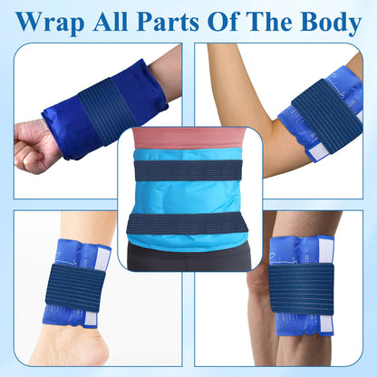 4-Pack Ice Pack Straps, Reusable & Stretchable – 35.5"x3" Adjustable Elastic Wrap with Hook and Loop Closure, Secure Ice Pack Holder for Cold Therapy (Blue)