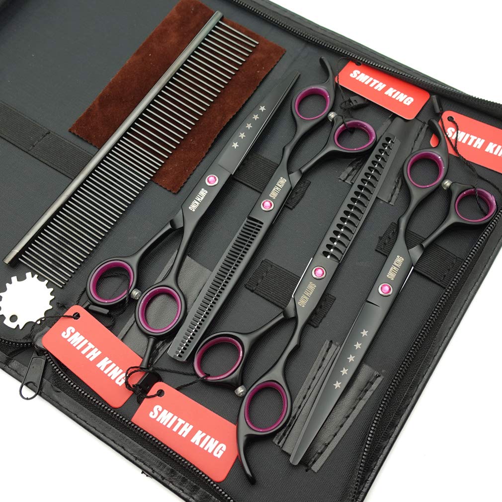7.0 inches Professional Dog Grooming Scissors Set Straight & thinning & Curved & chunkers with Comb in 1 Set