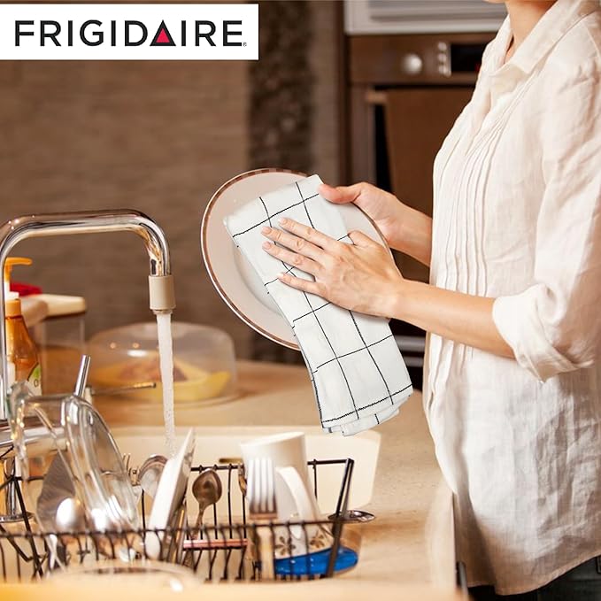 Frigidaire Carmen 2-Piece Cotton Kitchen Towel Set-Black and Square Print