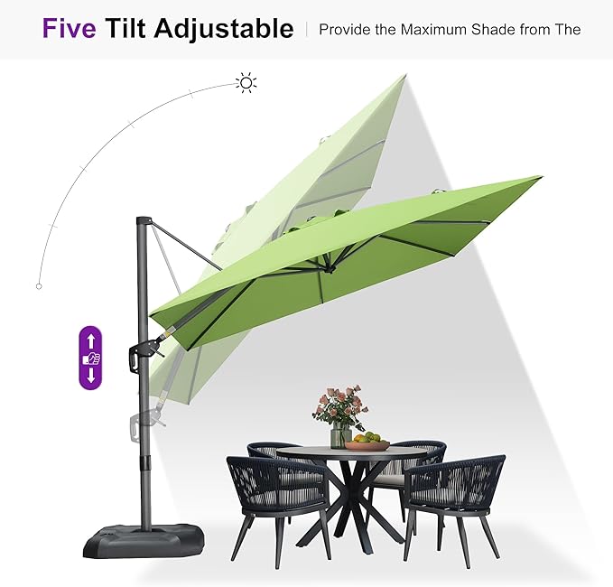PURPLE LEAF 9 Feet Square Cantilever Umbrella Patio Umbrella with Base Outdoor Umbrella Aluminum Offset with 360-degree Rotation for Garden Deck Pool Patio Apple Green