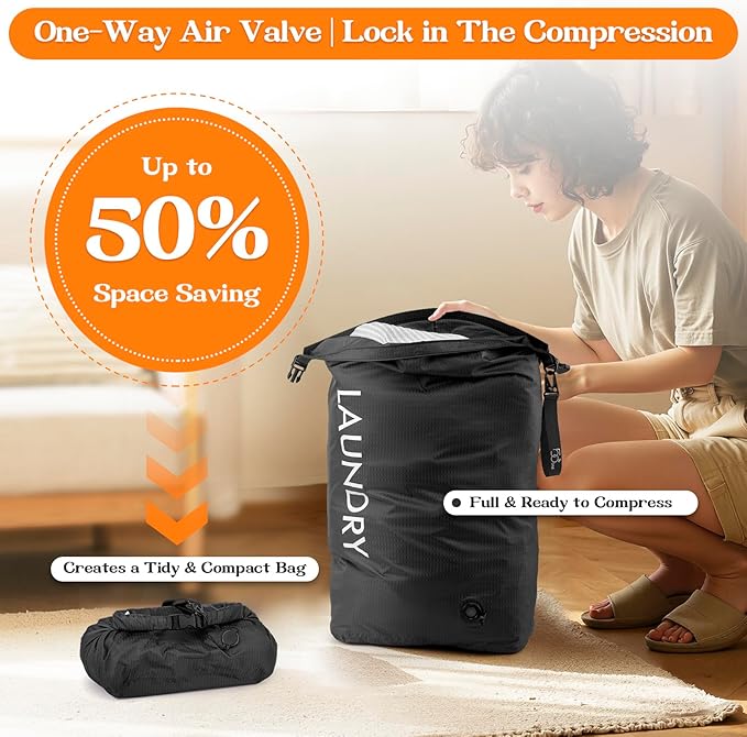 Compression Laundry Bag for Travel, Dirty Clothes Travel Laundry Bag,