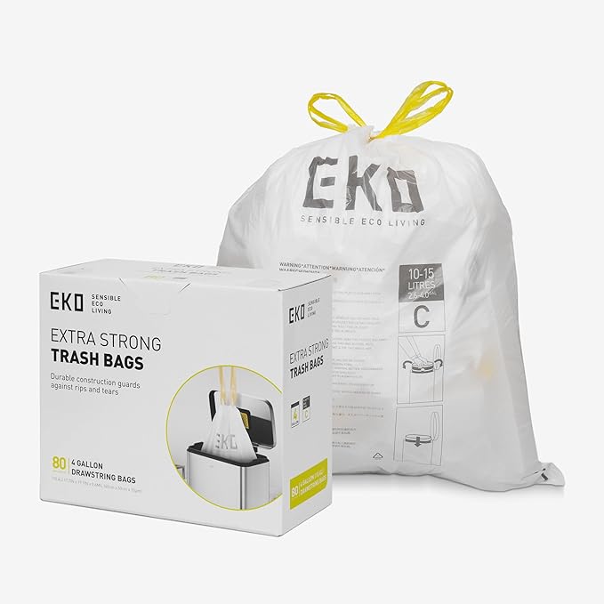 EKO 4 Gallon / 10-15 Liter, Extra-Strong Unscented Garbage Bags, Easy-Dispense