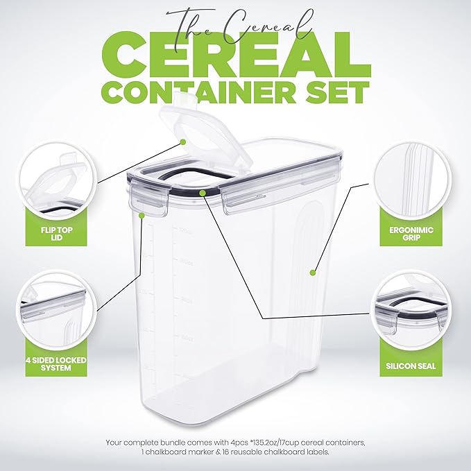 Utopia Kitchen Cereal Containers Storage Set – 6 Pack 4L Airtight Food Storage