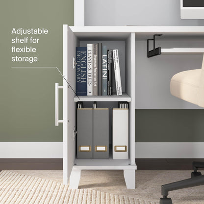 Bush Home 60-Inch L-Shaped Desk with Storage, Corner Computer Office Desk with Drawers and Storage Cabinet, Home Office Furniture, Somerset Collection, White