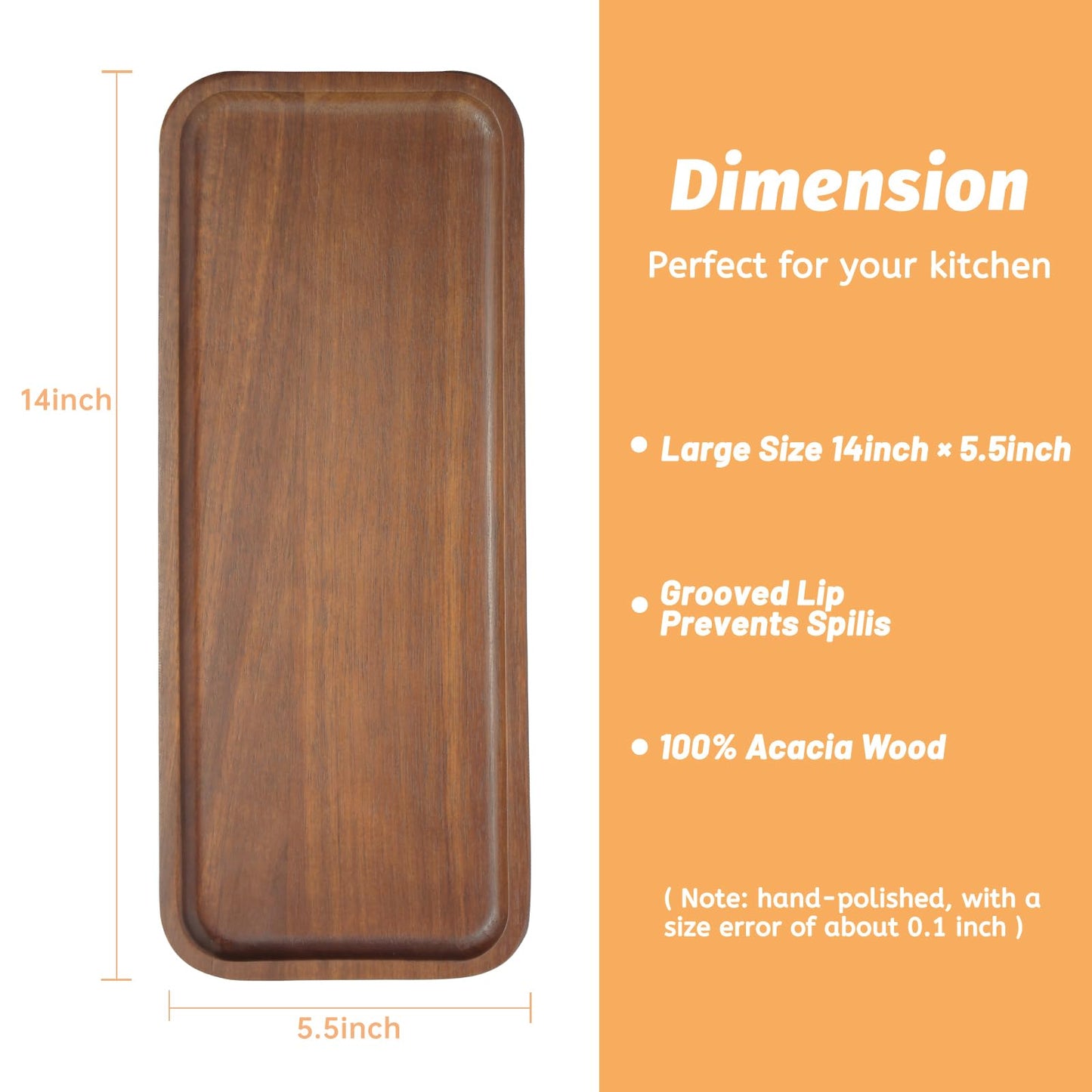 HOMKULA Acacia Wood Serving Platters and Trays - 14" x 5.5" Wooden Mini Charcuterie Boards, Small Cheese Board, Rectangle Wooden Tray for Kitchen Counter, Bathroom, Home Decor, Party (6, 14"X5.5")