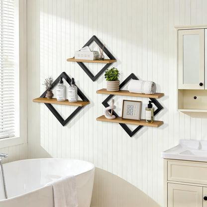 GYJZIFW Floating Shelves Set of 3-2-Tier Hanging Wall Mounted Shelves, Decorative Storage Shelf for Living Room, Bedroom, Bathroom & Kitchen, Rustic Brown (3)