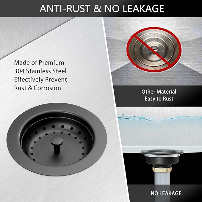 Black Sink Drain 3-1/2 Inch Matte Black Kitchen Sink Drain Strainer Assembly Kit