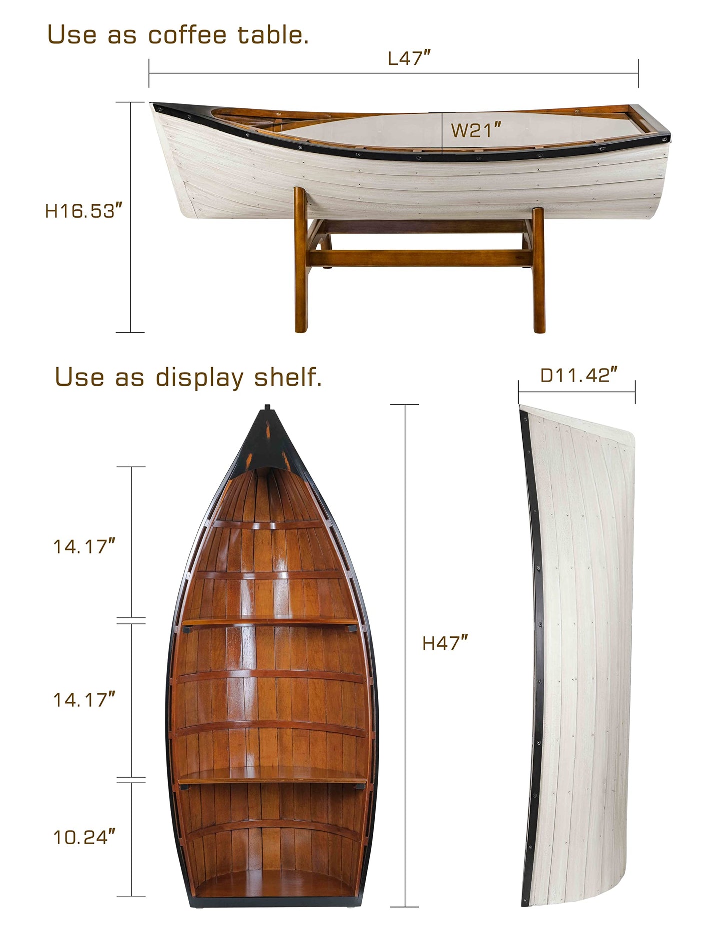 SAILINGSTORY Wooden Boat Coffee Table Boat Bookshelf Coastal Coffee Table Nautical Bookcase Lake House Decor Beach House Decor