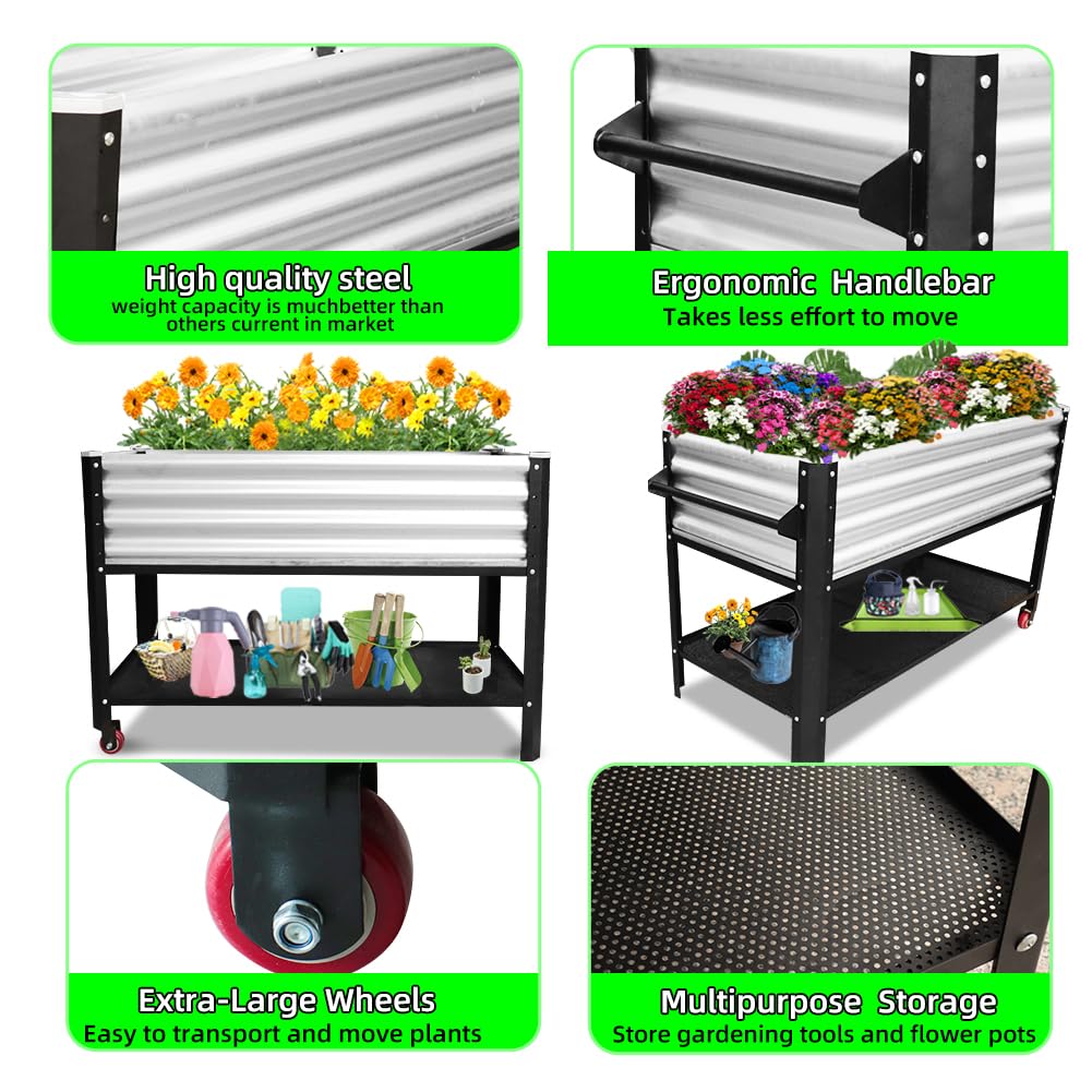 Megawodar Elevated Metal Raised Garden Bed, Large Outdoor Metal Planter Box Big Flower Plant Pot for Planting Flowers Vegetables and Herbs (Silver, Medium)