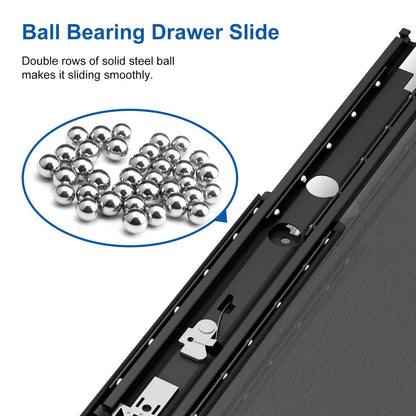 VADANIA 48" Ultra Heavy Duty Drawer Slide with Lock #D76, 3" Widening Black-electroplated Cold-Rolled Steel, Industrial Grade Heavy Load Capacity, 3-Fold Full Extension, Side Mount, 1-Pair