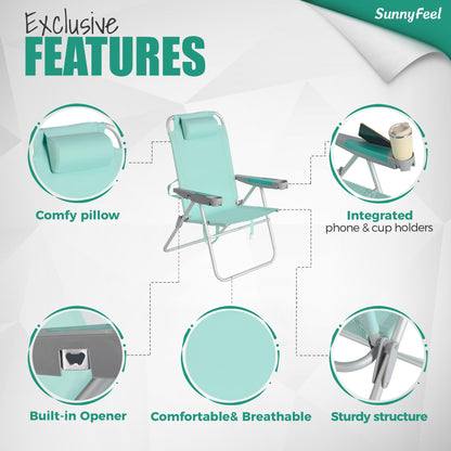 SUNNYFEEL 17" Tall Oversized Beach Chairs 2 Pack for Adults Heavy Duty 500 LBS, 5 Position, Portable High Folding Camping Chair with Cup Holder for Outdoor/Lawn/Trip, Foldable Sand Chairs for Adults