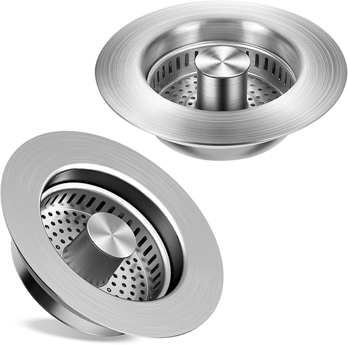 Kitchen Sink Drain Strainer 2 Pack, 304 Stainless Steel Pop Up Sink Stopper
