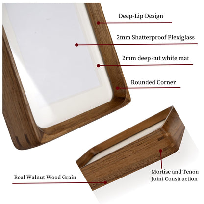 FLECHAZO 6x8 Picture Frame Wood with 5x7 Mat, Natural Solid Walnut Wooden 6 by 8 Photo Frames for Tabletop or Wall Mounting Display