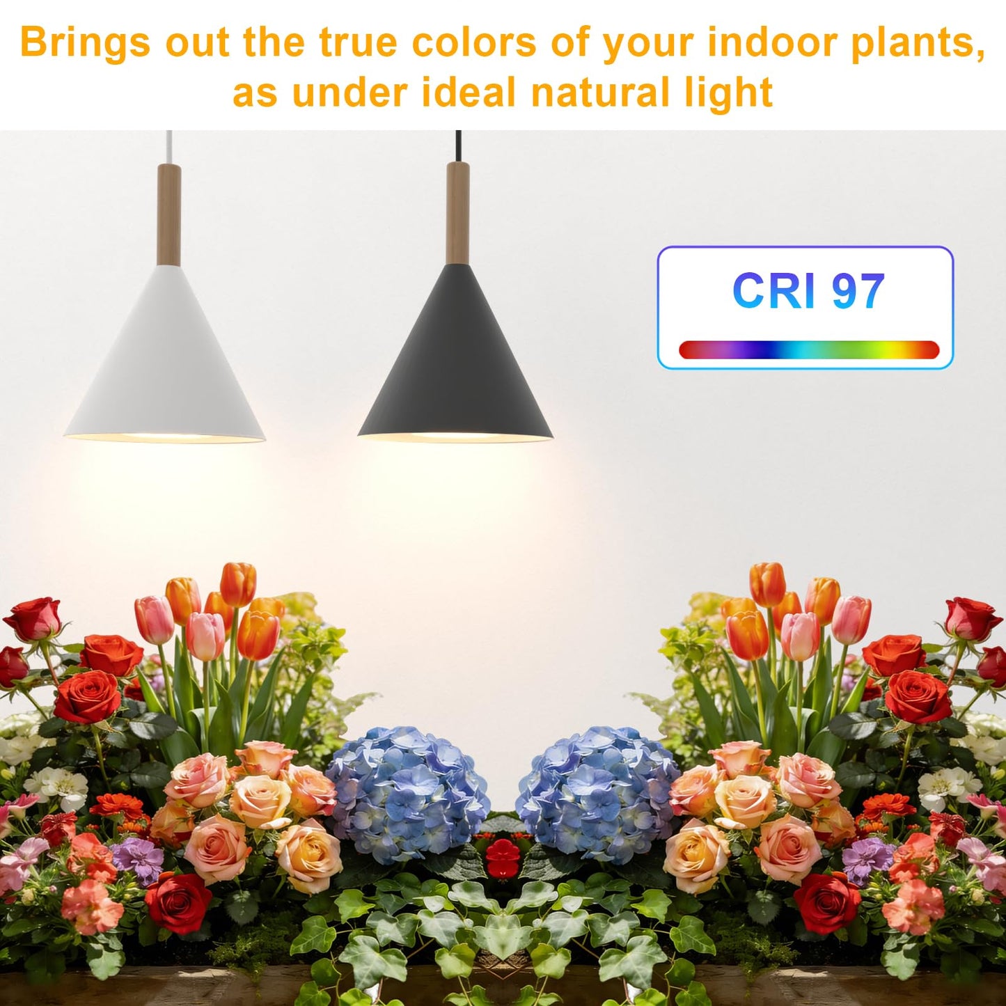 Hanging Grow Lights for Indoor Plants, 20W Full Spectrum Plant Lamp with Timer, Adjustable Height, Wall-Mounted 3000K Growlight with 14.5 ft Power Cord, for Greenhouse, Garden, Large Plants (Black)