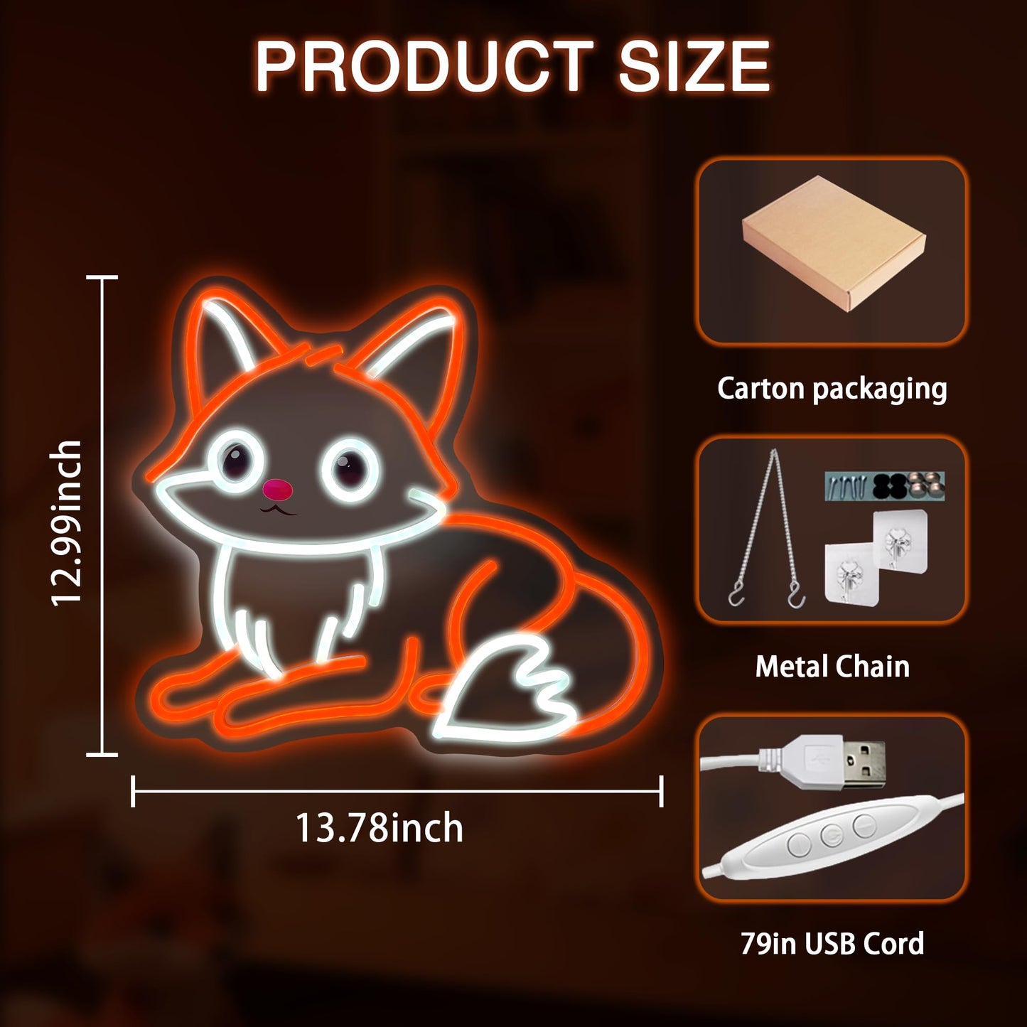 Fox Neon Sign, Cute Dimmable Led Neon Night Lights Up Animal Fox Decor for Bedroom Living Room Man Cave Home Bar Wall Decoration, Birthday Party Christmas for Kids Girls Boys Adults Gifts (Fox)