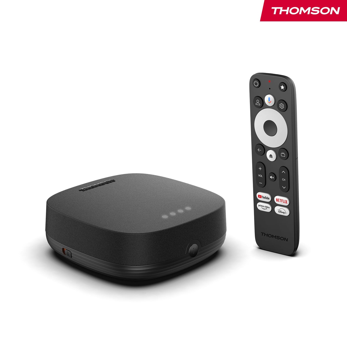 Thomson Streaming Box 270UK Plus, Built-in Speaker for Voice Control, Google TV, Netflix, Disney+, 4K UHD, Streaming via Wi-Fi, Google Cast, 32GB Storage