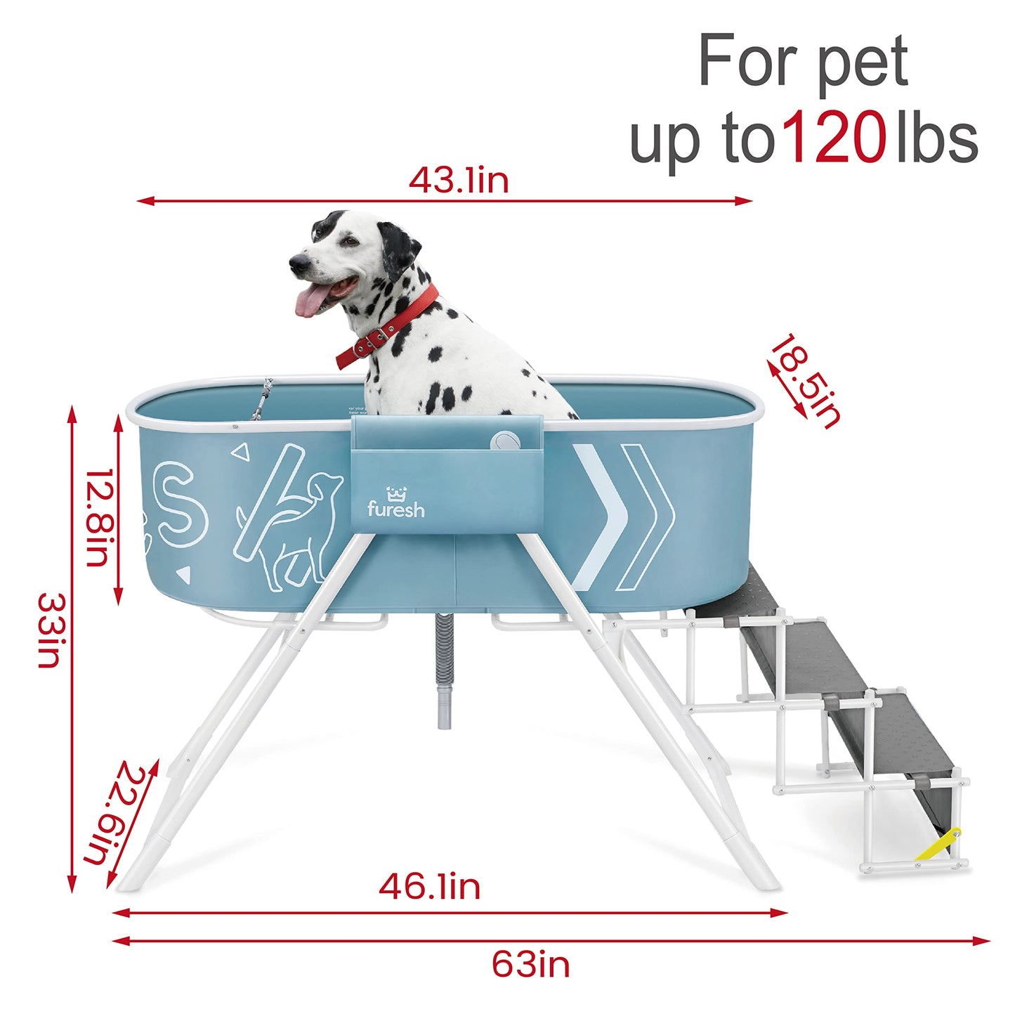 Steper Big Dog Bath Tub with Stairs Elevated Portable Foldable Wash Station with Steps for Bathing Shower and Grooming Indoor Outdoor for Medium to Large Size Dogs (Large 2022 Version)