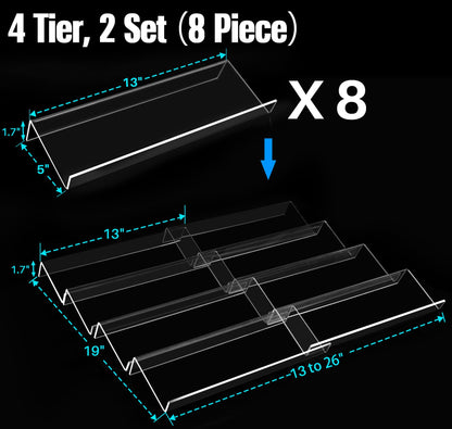Antimbee Spice Drawer Organizer, 4 Tier- 4 Pack Acrylic Spice Rack Tray for Drawer, Expandable From 13" to 26" Kitchen Spice Rack Tray for Countertop Holds up 28 Spice Jars (Jars not Include)