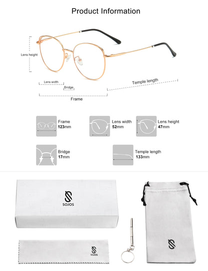 SOJOS Cat Eye Blue Light Blocking Glasses for Woman Hipster Metal Frame Womens Eyeglasses She Young SJ5027, Rose Gold Frame/Anti-Blue Light Lens