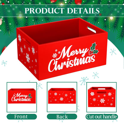 Namalu Christmas Hot Cocoa Bar Storage Box Wooden Crate with Handles Hot Cocoa Decorative Rustic Farmhouse Wood Basket Christmas Wood Storage Bins Organizer Bucket for Xmas Candy Dish Home(Red)