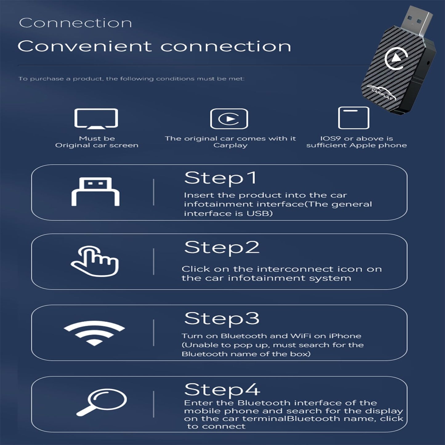 Wireless CarPlay Adapter 2025 Upgraded, Wireless CarPlay Dongle, Converts Wired CarPlay to Wireless, Plug and Play Car Play Wireless Adapter, Compatible with Cars from 2016 & iPhone iOS 12+（Black）