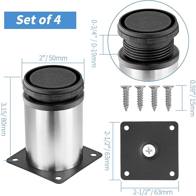 3 Inch Metal Furniture Legs Stainless Steel Adjustable Legs Silver Table Legs