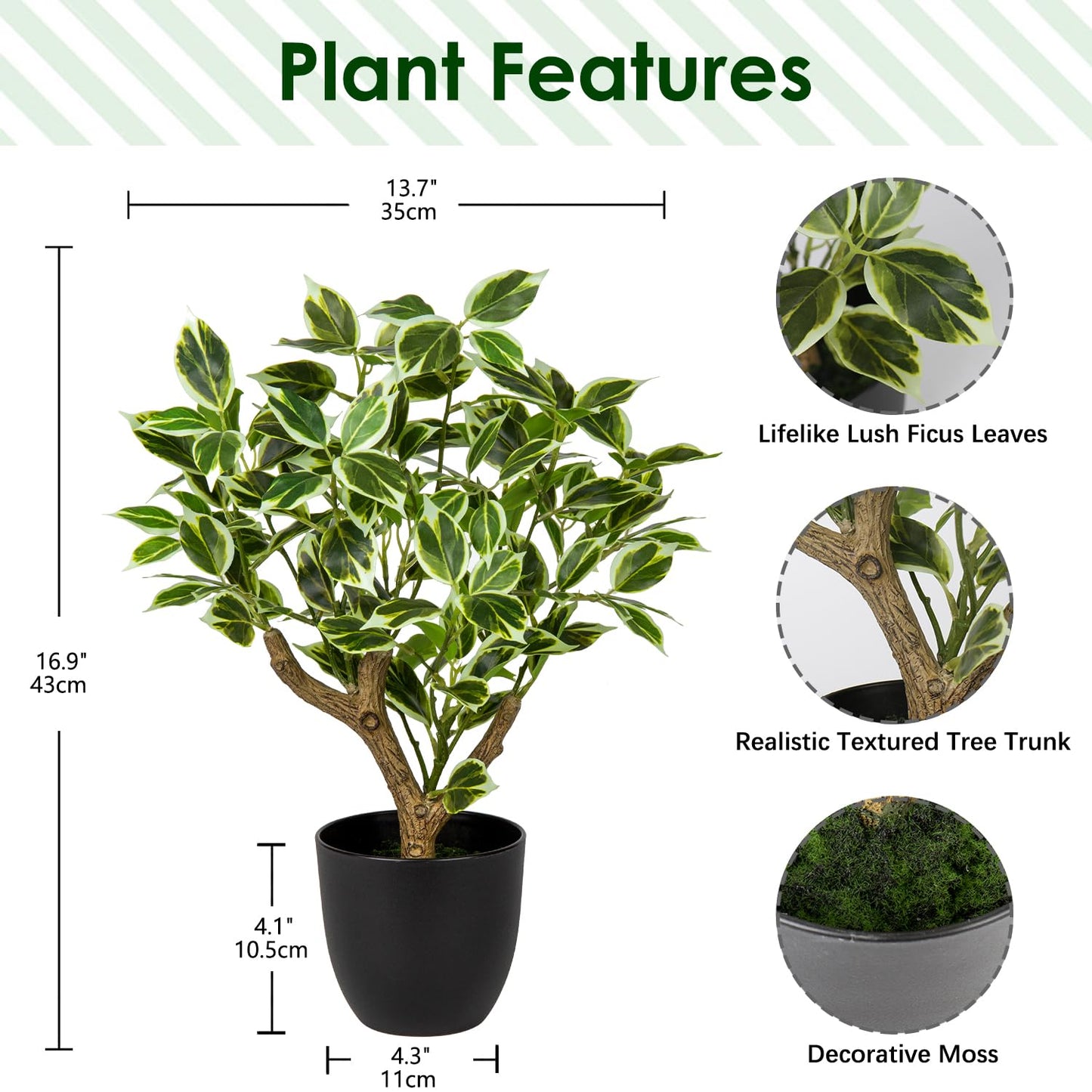 Small Fake Plant Artificial Bonsai Tree 17" Faux Plants Indoor Realistic Fake Potted Plants Small Fake Tree Decor with Pot for Home Table Office Desk Bathroom Bedroom Living Room Farmhouse Decoration
