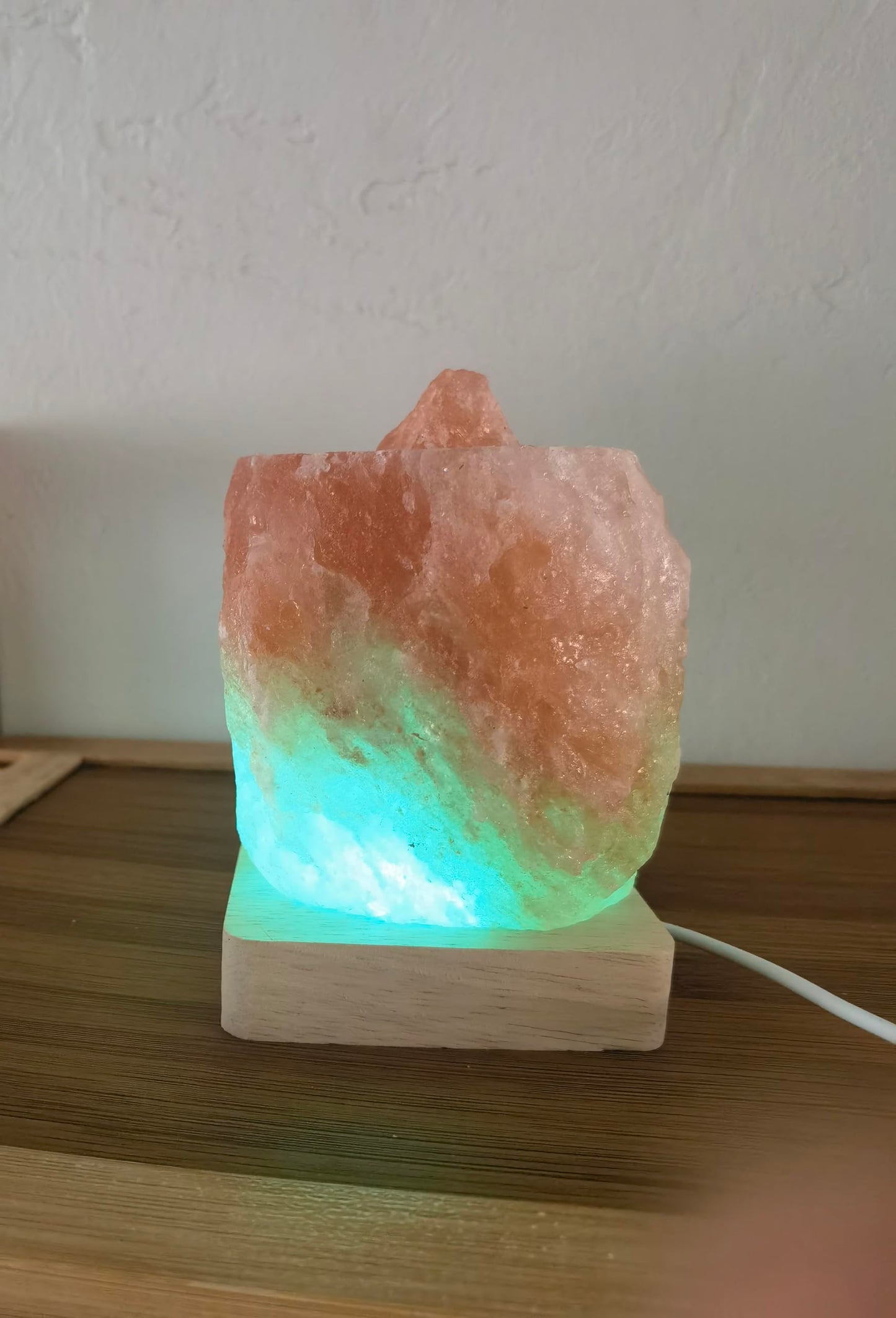 YZYOE USB Colour Gradient Himalayan Salt lamp,Solid Wood Based Atmosphere Decoration Natural Shape Salt lamp with Remote Control, Natural Crystal Stone Bedside Night Light, Handmade Crafts.