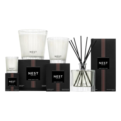 NEST New York Scented Votive Candle, Rose Noir & Oud - 2 oz - Up to 28-Hour Burn Time - Reusable Glass Vessel