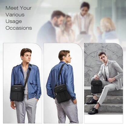 SPAHER Men Handbags Shoulder Bags Messenger Business Bag Crossbody Satchel Sling Travel Bag Daily Man Bag with Adjustable Shoulder Strap for Ipad 9.7 Inch Black