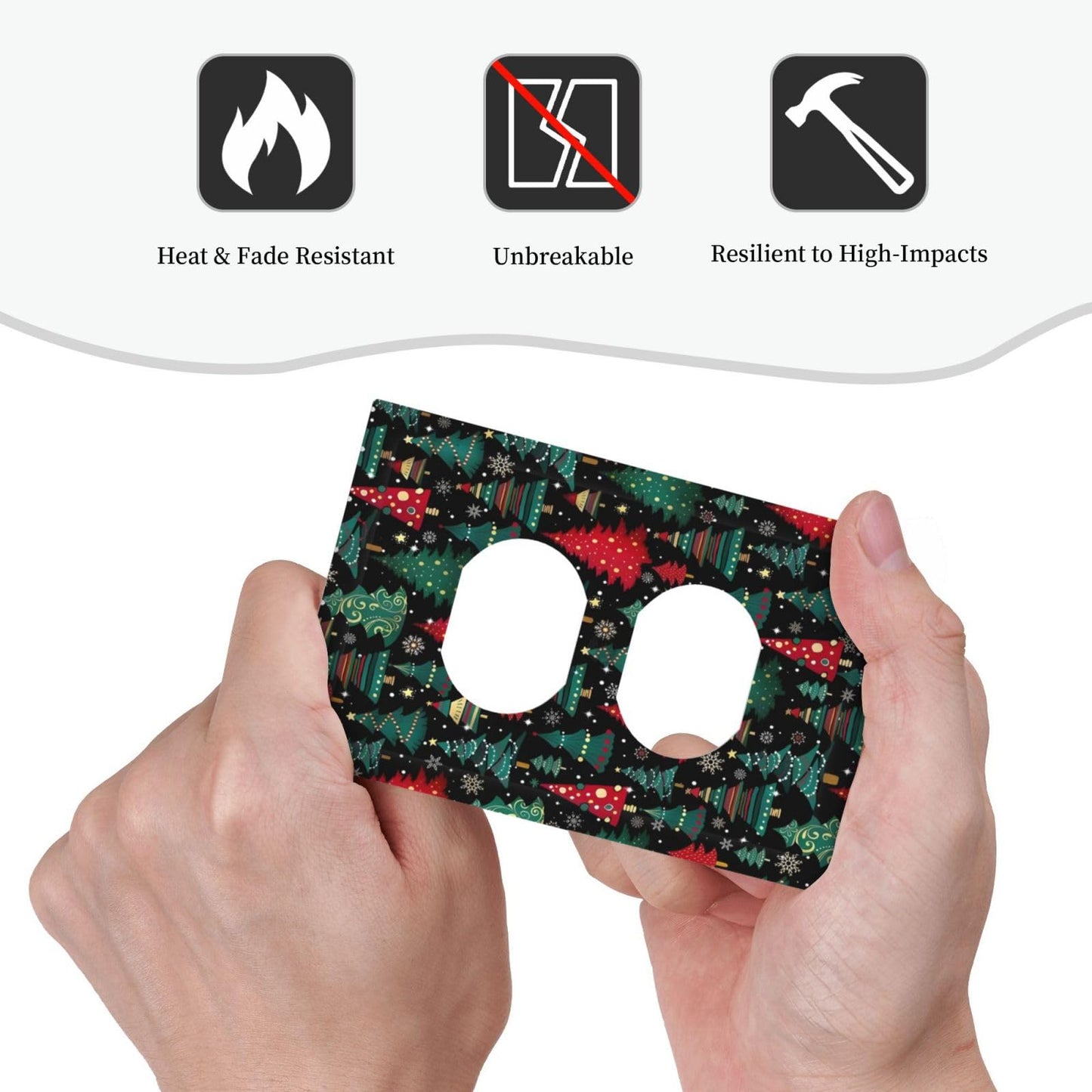 Christmas Tree Red Green Snowflakes Stars Holiday Theme Outlet Covers 1 Gang Duplex Light Switch Cover Decorative Switch Plates Electrical Receptacle Faceplate Wall Plate for Home Living Room Decor