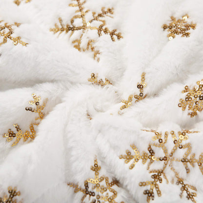 Sattiyrch Christmas Sequin Tree Skirt 36in,White Soft Thick with Golden Snowflakes Decorations for 5FT 6FT 7FT Xmas Tree
