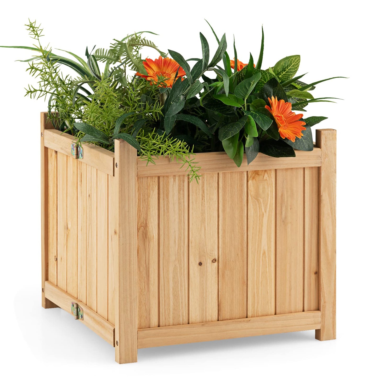 Giantex 15” Planter Raised Garden Bed - Wooden Planting Box, Outdoor Folding Square Planter w/Removable Bottom, Premium Drainage System for Herbs, Fruits, Flowers, Succulents, Simple Assembly