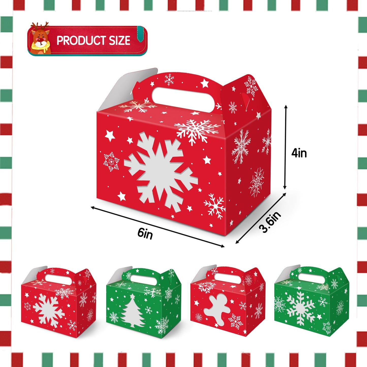 KALEFO 12PCS Christmas Holiday Cardboard Gift Boxes Bakery Food Container with Clear Window Xmas Gingerbread Cookie Boxes Winter Snowflake Favor Box
