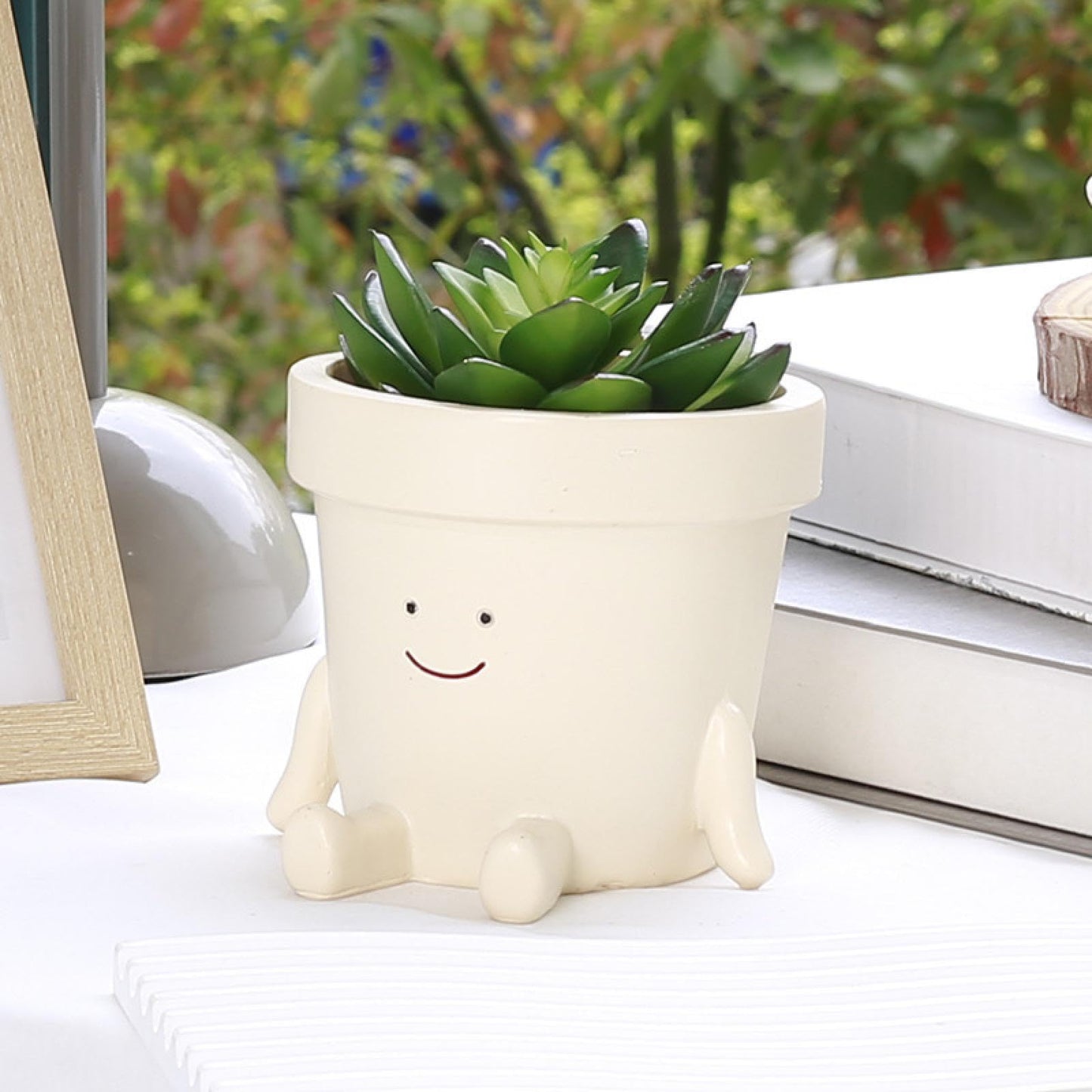 WINLDKFER Creative New Home Office Succulent Flower pots, Cute Rocking Chairs, Round face Sitting Flower pots, Plant Decorative Ornaments