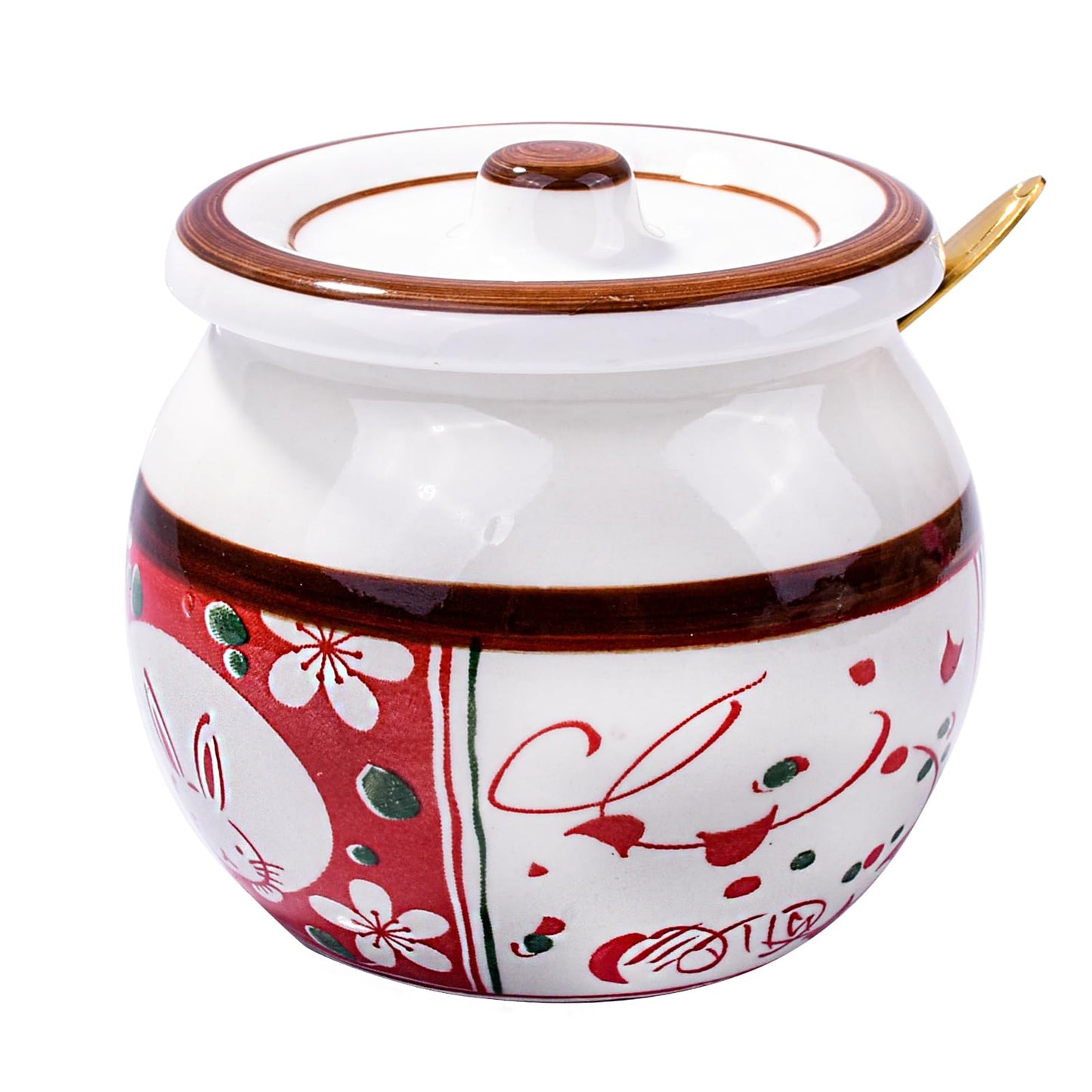 Cerficer Japanese Style Ceramic Sugar Bowl with Lid and Spoon, 4.3-Inch Hand-Painted Decorative Condiment Jar for Salt, Spices, and Seasonings, Microwave and Dishwasher Safe Kitchen Countertop Storage