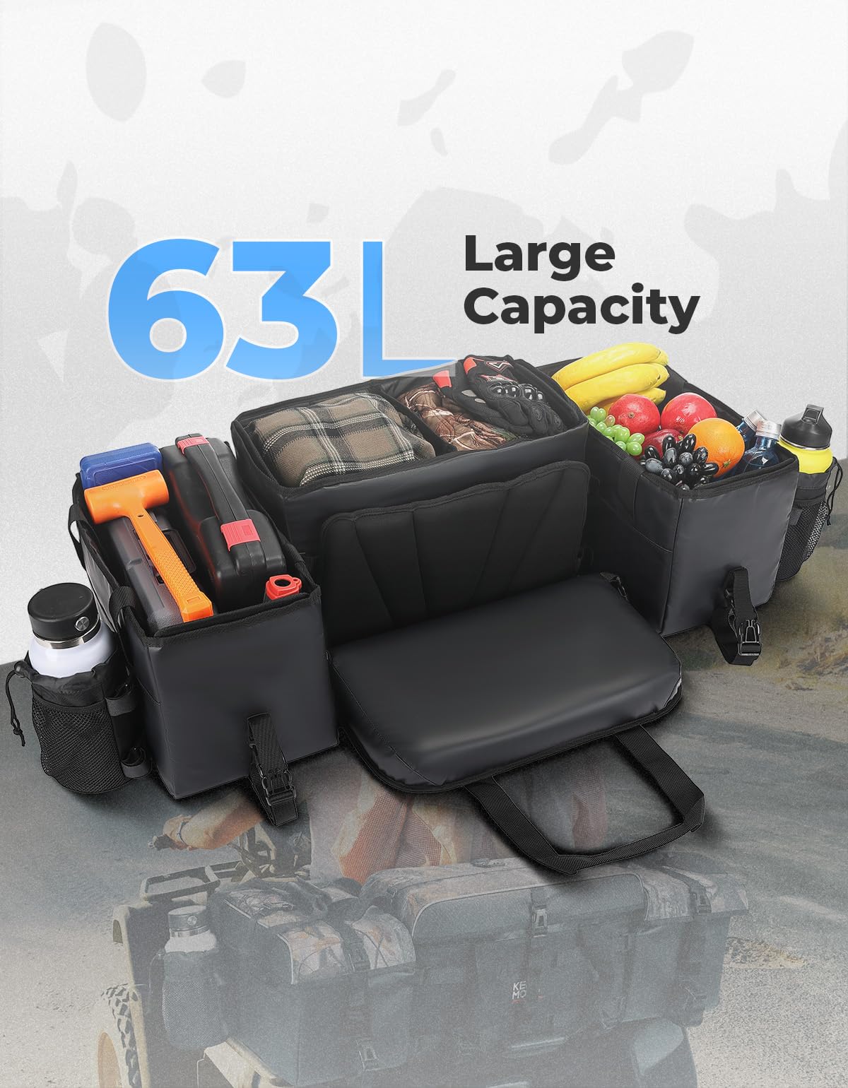 KEMIMOTO ATV Storage Bags with Cooler Bag, 76L Large ATV Bags Rear Rack Bag, Upgraded Four Wheel Cargo Rear Seat Bags Compatible with Polaris Sportsman Fourtrax Can-Am Kawasaki Arctic Cat CFMOTO