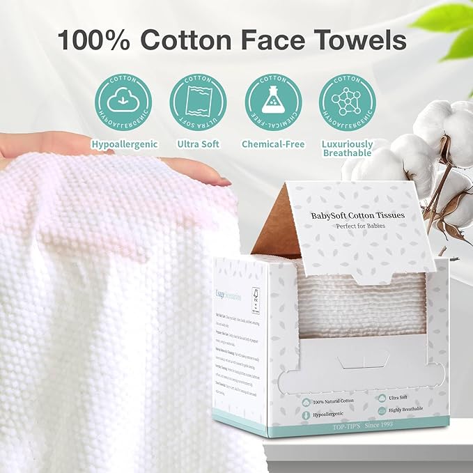 100% Pure Cotton Disposable Face Towel, Soft & Skin Friendly Face Towelettes