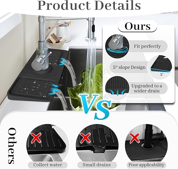 PoYang 14.6 Inch Faucet Mat for Kitchen Sink Splash Guard Behind Faucet