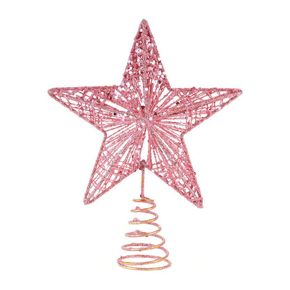 Amosfun Christmas Tree Topper 10 Inch Pink Glitter Star with Metal Hollow Design Wire Star Treetop for Holiday Christmas Home Decoration